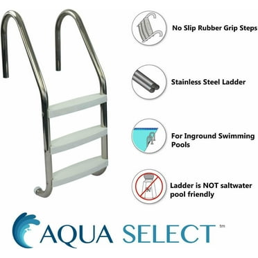 1.90-Inch Outer Diameter Aqua Select Three Tread Stainless Steel Pool Ladder Entry and Exit System for In-Ground Swimming Pools 250 Pound Capacity Replacement Step-3 Pack Stainless Steel 
